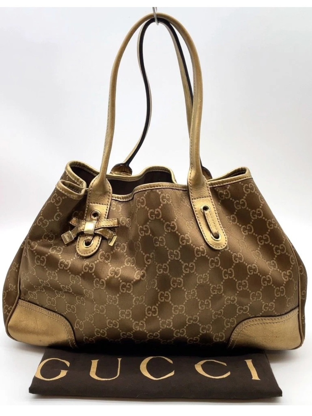 Authentic Gucci Gold and Brown GG Canvas Shoulder Bag